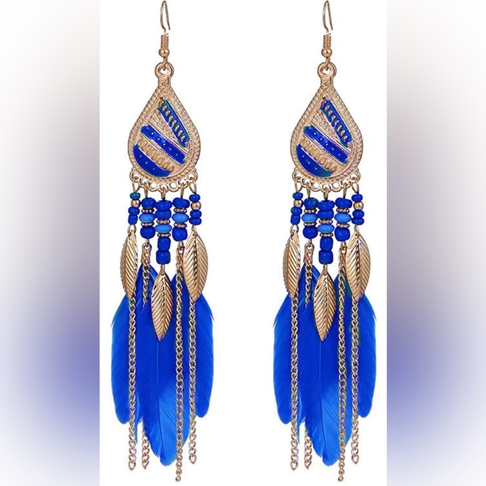 Boho Vintage Pendant Earrings Vintage Feather